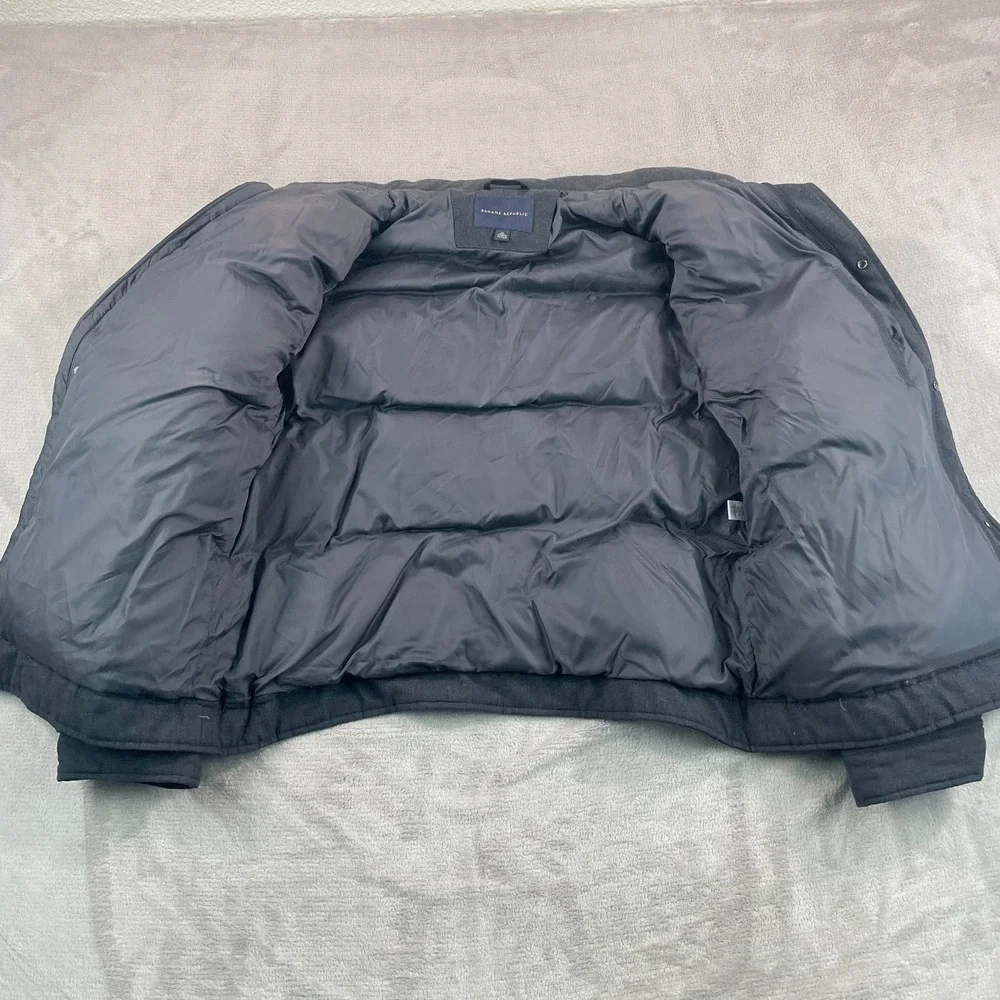 Banana Republic Down Jacket Men XL Grey Wool Blend‎ Full Zip Pockets Warm $349